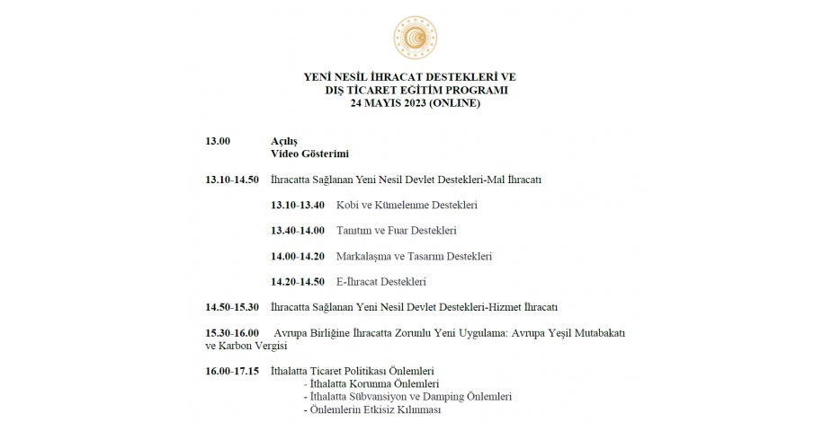 Yeni Nesil İhracat Destekleri ve Dış Ticaret Eğitim Programı